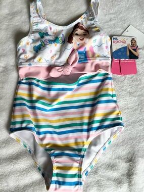 Rachel Pastel Striped One-Piece Swimsuit with Pink Waist Knot